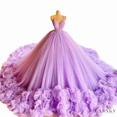 Lasaky - Floral Ball Gown Evening Dress with Straps and Train - Elegant Bridal Wedding Gown Purple Quinceanera Dress With Sweep Train, Purple Dress With Sweep Train For Quinceanera, Lavender Dress For Wedding And Prom Season, Purple Floor-length Quinceanera Dress, Purple Organza Ball Gown For Wedding, Elegant Lavender Dress For Quinceanera, Lavender Organza Wedding Dress, Lavender Evening Dress For Wedding And Prom, Lavender Ball Gown With Fitted Bodice For Wedding