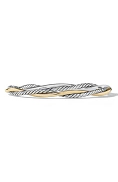 Sterling silver with 14-karat yellow gold. Bracelet, 4.4mm. Push clasp closure. Imported. Silver Infinity Bracelets, Gold And Silver Bracelets, Jewelry Lookbook, Birthday Wishlist, Yellow Gold Bracelet, Jewelry Inspo, Dream Jewelry, Watch Necklace, David Yurman