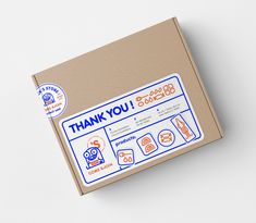 a box with the words thank you written on it and an image of a robot