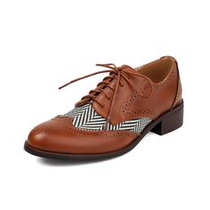 Shop Brown Round Toe Stripe Lace up Women's Wingtip Oxford Shoes Dress Shoes color Brown for Anniversary, School, Work with worldwide Free shipping & Free return. Retro Oxfords For Workwear In Fall, Retro Fall Oxfords For Workwear, Retro Oxfords For Fall Workwear, Retro Wingtip Oxfords For Fall, Retro Almond Toe Oxfords For Workwear, Retro Pointed Toe Lace-up Shoes With Brogue Detailing, Retro Brogue Lace-up Shoes With Pointed Toe, Retro Brogue Lace-up Shoes For Spring, Retro Leather Lace-up Shoes With Pointed Toe