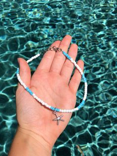 beachy seed bead choker blue and white with starfish charm (adjustable chain 1 1/2 inches long) Homemade Necklaces, Seed Bead Choker, Beachy Jewelry, Bead Choker, Tampa Fl, Choker Necklaces, Beaded Choker, Seed Bead, Starfish