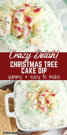 christmas cake dip with white frosting and sprinkles