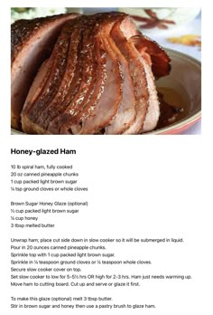 the recipe for honey glazed ham is shown