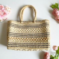 Elegant Vintage Beige and Black Woven Minimalist Top Handle Straw Bag.  Embrace timeless elegance with this Vintage Beige and Black Woven Top Handle Straw Bag. Perfect for summer outings, this minimalist bag combines a classic design with versatile style, making it an ideal accessory for any outfit. With its chic aesthetic and practical size, it's not just a bag, but a statement piece. A wonderful gift idea for those who appreciate vintage charm and refined fashion.   Measurements: Height:   10 Classic Natural Bags With Braided Handles, Classic Natural Bag With Braided Handles, Classic Straw Tote Bag For Everyday Use, Classic Shoulder Bag With Braided Handles In Natural Color, Classic Natural Straw Tote Bag, Classic Natural Straw Bag For Everyday Use, Classic Rectangular Satchel With Braided Handles, Classic Satchel With Braided Handles, Classic Natural Shoulder Bag For Shopping