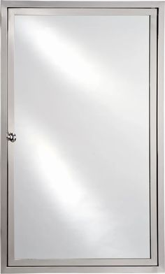 a silver framed mirror with an open door on the front and bottom part of it