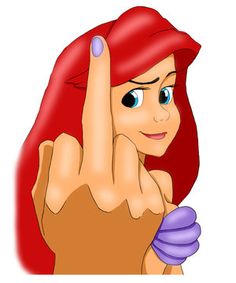 ariel from the little mermaid pointing to her left hand with one finger up and two fingers down