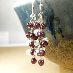 Red Garnet Earrings Cluster Gemstone Sterling Silver Long Elegant Garnet Briolette Earrings, Elegant Briolette Garnet Earrings, Elegant Faceted Garnet Earrings, Burgundy Dangle Earrings, Garnet Faceted Earrings For Gift, Red Faceted Garnet Earrings, Faceted Garnet Drop Earrings, Garnet Faceted Drop Earrings, Sterling Silver Faceted Beads Earrings For Gift