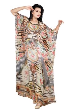 Explore the wide range of animal print kaftan and order the best Printed Silk Kaftan at best price in the USA. Check out our Printed Silk Kaftan Collection from silkkaftans.com. Order Maxi Dress today. Silk Kaftan Dress, Kaftan Gown, Embellished Shorts, Printed Short Dresses, Beachwear Collection, Long Kaftan, Silk Kaftan, Ladies Gown, Loose Fitting Dresses