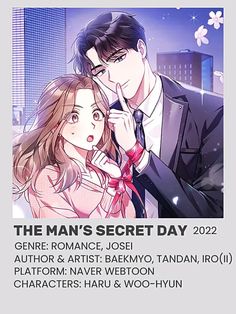 the man's secret day poster with an anime character holding his hand up to his face