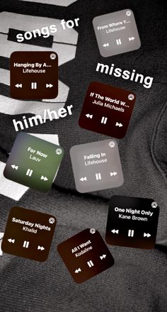 an array of different types of music on a black and white striped background with the words, songs for missing