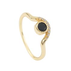 Eye gold ring  Black cz ring  Minimalist ring  Statement 14k Gold Moon Phase Rings, Elegant Gold Ring Earrings, Elegant 14k Gold Moon Phase Ring, Gold Moon Shaped Elegant Ring, Elegant Gold Moon-shaped Ring, Elegant Gold Moon Shaped Ring, Elegant Moon Shaped Gold Rings, Elegant Moon Phase Ring Jewelry, Elegant Single Moon-shaped Earring