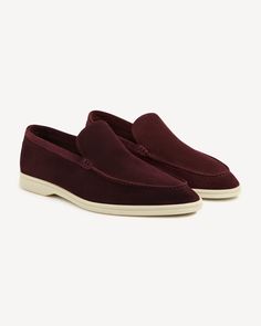 Brabion Unlined Capri Suede Loafer – Bordeaux White Sole Textured Slip-on Loafers, Slip-on Loafers With Textured White Sole, Stitched Sole Slip-on Loafers For Galas, White Slip-on Loafers With Stitched Sole, Slip-on Loafers With Stitched Sole For Galas, Classic Low-top Moccasins With Rubber Sole, Low-top Loafers With Stitched White Sole, Slip-on Oxfords With Rubber Sole For Galas, Slip-on Loafers With Rubber Sole For Galas