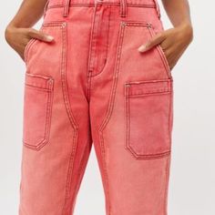 Super Flattering Red Cargo Style Pants. Never Worn. Red Denim, Denim Ideas, Bdg Urban Outfitters, Pink Fits, Red Jumpsuit, Denim Color, Carpenter Jeans, Denim Details, Colored Denim