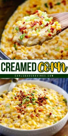 this creamy corn casserole is loaded with bacon, cheese and other toppings