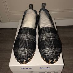 Brand New In Box. Bought At Barneys Ny Proenza Schouler Shoes, Espadrille Shoes, Flat Espadrille, Proenza Schouler, Tartan, Black Gray, Espadrilles, Black And Grey, Women Shoes