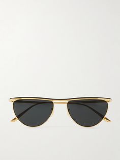 Find OLIVER PEOPLES 1984c Cat-eye -tone Sunglasses on Editorialist. Oliver Peoples has teamed up with New York-based label KHAITE to create a collection of vintage-inspired sunglasses with a modern vision. This cat-eye pair is crafted from sleek gold-tone metal and fitted with contrasting dark-gray lenses. Chic Gold Tinted Cat Eye Sunglasses, Elegant Gold Cat Eye Sunglasses, Luxury Classic Gold Cat Eye Sunglasses, Gold Polarized Cat Eye Sunglasses, Luxury Gold Cat Eye Sunglasses, Denim Flats, Oliver Peoples Sunglasses, Gray Lenses, Sunglass Hut