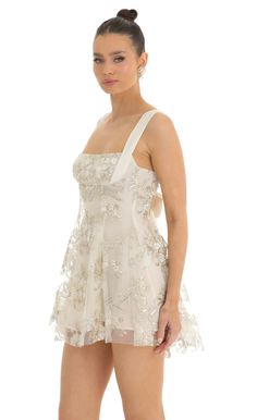 Floral Sequin Tulle Dress in White | LUCY IN THE SKY Upf Clothing, Engagement Dress, Casual Day Dresses, Grad Dresses, Straight Dress, Junior Bridesmaid Dresses, Date Night Dresses, Fabulous Dresses, Little White Dresses