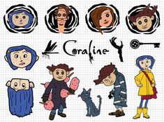 some people with different facial expressions are drawn on a piece of paper that says coraline