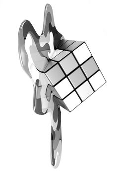 a rubik cube shaped like a person's hand holding it in the air