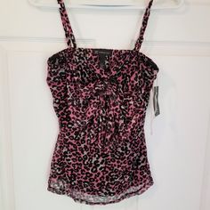 International Concepts Inc Crop Top Nwt Size Medium Multicolored Leopard Print Lined 100% Nylon Adjustable Spaghetti Straps Ruched Bow Front 34" Bust 24" Shoulder To Hem 102 Pink Zebra Print Tank Top, Nylon Camisole Top For Party, Red Sleeveless Nylon Top, Sleeveless Red Nylon Tops, Red Nylon Sleeveless Top, Polyamide Tops For Night Out In Summer, Summer Polyamide Tops For Night Out, Pink Sleeveless Nylon Top, Pink Nylon Summer Top