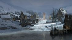 an image of a winter scene with boats in the water