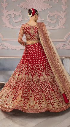 Red Gown For Eid And Traditional Ceremonies, Red Anarkali Gown For Traditional Ceremonies, Red Floor-length Gown For Traditional Ceremonies, Traditional Red Semi-stitched Gown, Red Chandbali Lehenga For Eid, Traditional Red Festive Gown, Gold Anarkali Choli For Traditional Ceremonies, Gold Floor-length Lehenga For Traditional Ceremonies, Embellished Lehenga For Traditional Ceremonies During Eid