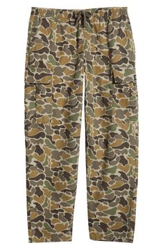 These baggy cargo pants are designed with a slightly tapered leg and styled with utility flap pockets for a signature laid-back look. Elastic/drawstring waist Front slant pockets; coin pocket; cargo flap-patch pockets 100% cotton Machine wash, tumble dry Imported Camouflage Straight Leg Parachute Pants With Cargo Pockets, Fall Combat Cargo Pants With Cargo Pockets, Combat Style Cargo Pants With Cargo Pockets For Fall, Straight Leg Camouflage Parachute Pants With Cargo Pockets, Combat Cargo Pants With Relaxed Fit And Cargo Pockets, Fall Combat Style Cargo Pants With Pockets, Combat Cargo Jeans For Fall, Combat Style Cargo Pants With Relaxed Fit, Relaxed Fit Combat Bottoms With Cargo Pockets