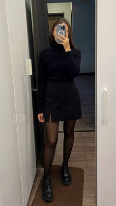 Black Skirt Corporate Outfit, Tech Casual Outfits For Women, Cocktail Attire Birthday Party, Black Midi Skirt Outfit Formal, Dancing Night Outfit, Black Clothes Wardrobe, Chic Urban Outfits, Doc Martens Office Outfit Work, All Black Old Money Outfit