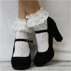 cute frilly socks ankle women - Catherine Cole Atelier White Dress With Blk Stoking, Ruffed Vintage Socks, Kawaii Lace Socks, Pretty Crochet Socks, Ruffle Socks Set, White Heel Sock Boots, Doc. Artens With Cute Ruffled Socks, Knitted Heels Socks, Lace Trim Knee High Socks