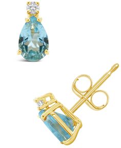 in stock Macy's 14k Gold Diamond Earrings For Formal Occasions, Formal 14k Gold Diamond Earrings By Macy's, Macy's Yellow Gold Diamond Earrings, Metal Earrings, Pear Shaped, Aquamarine, Yellow Gold, Stud Earrings, Yellow