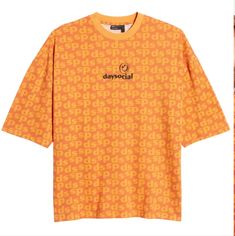 Men's Asos Daysocial Co-Ord Oversized T-Shirt With All Over Logo Print In Orange Size Small Nwt *Only The Shirt* Oversized Orange T-shirt For Streetwear, Oversized Orange Tops For Streetwear, Oversized Orange Graphic Print T-shirt, Trendy Oversized Orange T-shirt, Oversized Orange Tops With Letter Print, Oversized Orange Top With Letter Print, Oversized Orange Casual T-shirt, Oversized Orange Graphic Tee, Oversized Orange T-shirt With Letter Print