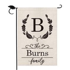 a black and white banner with the letter b on it that says, the burns family