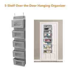 the door hanging organizer has five shelves