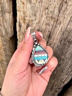 This Zuni pendant is an inch in length with beautiful vibrant colors, it's vintage in our Rodgers Collection. Handmade in the USA Jewlery Rings, Inlay Jewelry, Native American Jewelry, Geometric Designs, Color Mixing, Vibrant Colors, Jewelry Making, Turquoise, Pendant