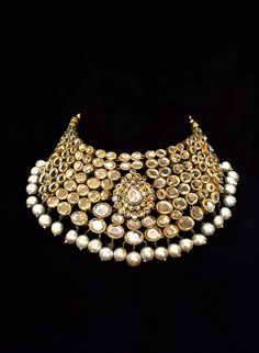 Bridal Kundan pearl choker set Opulent Round Wedding Necklaces, Opulent Wedding Necklaces, Opulent Hand Set Jewelry For Party, Elegant Kundan Pearl Necklace, Luxury Gold Pearl Choker Necklace, Round Pearl Drop Bridal Necklace For Party, Pearl Drop Bridal Necklace For Party, Bridal Pearl Drop Necklace For Party, Glamorous Pearl Jewelry With Pearl Chain