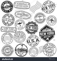 new york stamp set - stock photo