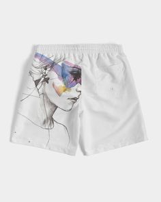 "Get ready to make a splash with these unique Abstract Lady Swim Trunks by Frances Pierre-Giroux. Featuring a playful abstract design, these swim trunks are sure to turn heads. Stay stylish and comfortable at the beach or pool with these must-have men's swim trunks. (Fun in the sun never looked so good!)" About The Art Product Details Head to the beach in our classic fit Men's Swim Trunks made with comfort in mind. With an adjustable drawstring waistband, its smooth and durable materials made with UPF 50+ gives you premium UV protection. Soft, lightweight fabric Drawstring waistband UPF 50+ Built-in mesh brief Two side, one back slip pocket Printed, cut, and handmade Size & Fit Runs true to size Inseam 7" Measurements vary, +/- 0.5" per size Model is 6'2" wearing size Large Material & Care Unisex Summer Beach Swimwear, White Graphic Print Beach Bottoms, Beachwear Swim Trunks With Graphic Print, Graphic Print Swim Trunks For Summer, Summer Graphic Print Swim Trunks, Summer Short Swimwear With Graphic Print, White Beachwear Swim Trunks For Pool, Summer Graphic Print Short Swimwear, White Graphic Print Beach Shorts