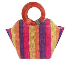 Elegance guaranteed. A great conversation starter and attention seeker. Perfect gift for her.- Gorgeous, unique and authentic handbag - 100% handmade with raffia natural fibers and Wood- Wooden handle- Polyester fabric lining- Zipper enclosu... Multicolor Shopping Bag With Round Handle, Multicolor Bags With Bamboo Handle For Shopping, Multicolor Shopping Bags With Round Handle, Multicolor Bucket Straw Bag With Handles, Multicolor Bamboo Handle Shoulder Bag For Summer, Multicolor Tote Shoulder Bag With Bamboo Handle, Multicolor Handheld Straw Bag For Shopping, Multicolor Summer Shoulder Bag With Bamboo Handle, Eco-friendly Multicolor Straw Bag With Braided Handles