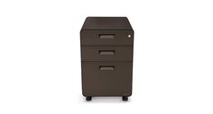 a brown filing cabinet with three drawers