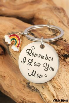 Olivia Mark - Rainbow metal key ring with silver mom letters Mom Letters, Rainbow Metal, Metal Keychain, Olivia Mark, Key Ring, Key Rings, Personalized Items, Rainbow, Key