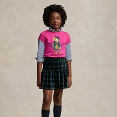 This cotton-blend skirt unites rich-hued plaid cotton-blend corduroy and our iconic multicolored Pony.