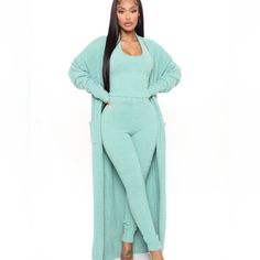 - 3 Piece Set - Halter Neck Shirt - Sea Foam Green - Never Worn/ Washed - Thick, Fuzzy Material Loungewear Outfits, Lounge Outfit, Loungewear Women, Fancy Pants, Womens Loungewear, Shop Maxi Dresses, Rompers Women, Matching Sets, Women Swimsuits