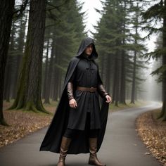 This is  designer image Medieval Cloak Men, Medieval Party Outfit, Black Medieval Festival Costume For Cosplay, Black Medieval Festival Cosplay Costume, Black Vampire Costume For Larp, Black Elven Costume For Halloween, Black Elven Halloween Costume, Medieval Black Costume For Winter, Black Costumes For Larp At Medieval Festivals