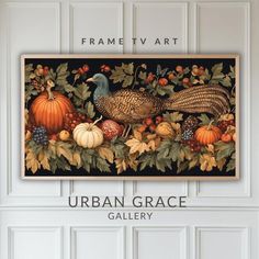 an image of a painting with turkeys and gourds on the front door