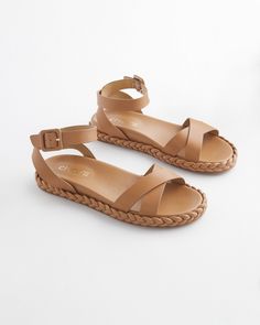 Leather Braided Sandals - Chico's Tan Leather Sandals, Braided Sandals, Womens Designer Fashion, Dresses Pants, And Dresses, Pants Jeans, Cozy Sweaters, Flat Sandals, Jeans Pants