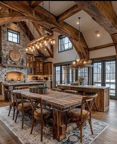 ￼ Log Cabin Homes Kitchen, Canadian House Interior Design, Western House Decor Ranch Style Rustic, Western House Interior, Old Fashioned Interior, Timber Frame Ceiling, Modern Log Home Interiors, Western Style House, Bloxburg Cabin