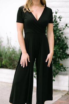 Brenda Short Sleeve Jumpsuit - Morning Lavender Boutique Jumpsuits Solid Color Short Sleeve Jumpsuits For Night Out, Solid Color Stretch Short Sleeve Jumpsuits And Rompers, Black Full-length Jumpsuits And Rompers For Spring, Black Full Length Jumpsuits And Rompers For Spring, Summer Fitted Plain Jumpsuits And Rompers, Fitted Plain Summer Jumpsuits And Rompers, Fitted Full-length Solid Jumpsuits And Rompers, Fitted Full Length Solid Jumpsuits And Rompers, Sequin Babydoll Dress