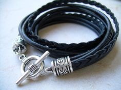 Handmade Leather Jewelry, Leather Bracelets Women, Double Wrap Bracelet, Black Leather Bracelet, Black Bracelets, Unique Jewelry Designs, Drawstring Pouch, Bracelets For Women, Leather Wrap Bracelet