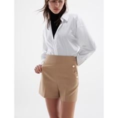 Zara Sold In The Stores Buttoned Bermuda Shorts Brand New Xs High Waisted Shorts Trendy Beige Workwear Shorts, Trendy Beige Shorts For Workwear, Chic Neutral Shorts For Day Out, Chic Pants With Built-in Shorts For Day Out, Chic Button-up Pants For Day Out, Elegant Beige Short Pants, Chic High-waisted Shorts With Button Closure, Chic Shorts With Button Closure For Work, Chic Workwear Shorts With Button Closure