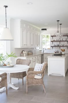 a large kitchen island with chairs around it